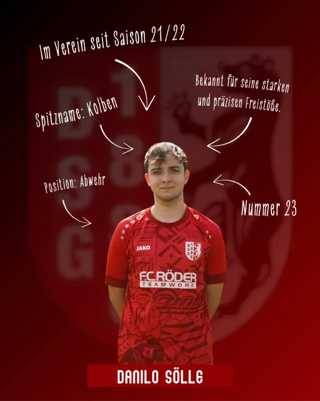 🔴⚪️ SPIELERVORSTELLUNG ⚪️🔴Seit der Saison 21/22 im Verein und ein wichtiger Teil unserer Defensive! 💪❤️🤍🔥 Danilo Sölle🔢 Nummer 23⚽️ Position: Abwehr💬 Spitzname: KolbenDanilo überzeugt in der Abwehr mit Einsatz, Übersicht und Zuverlässigkeit. Doch auch offensiv setzt er Akzente. Besonders mit seinen starken und präzisen Freistößen. 🎯⚽️Mit seiner Erfahrung, seinem Teamgeist und seinem Einsatz auf dem Platz ist er ein wichtiger Baustein unserer Mannschaft! ❤️🤍#droyßigersg #Spielervorstellung #fußball